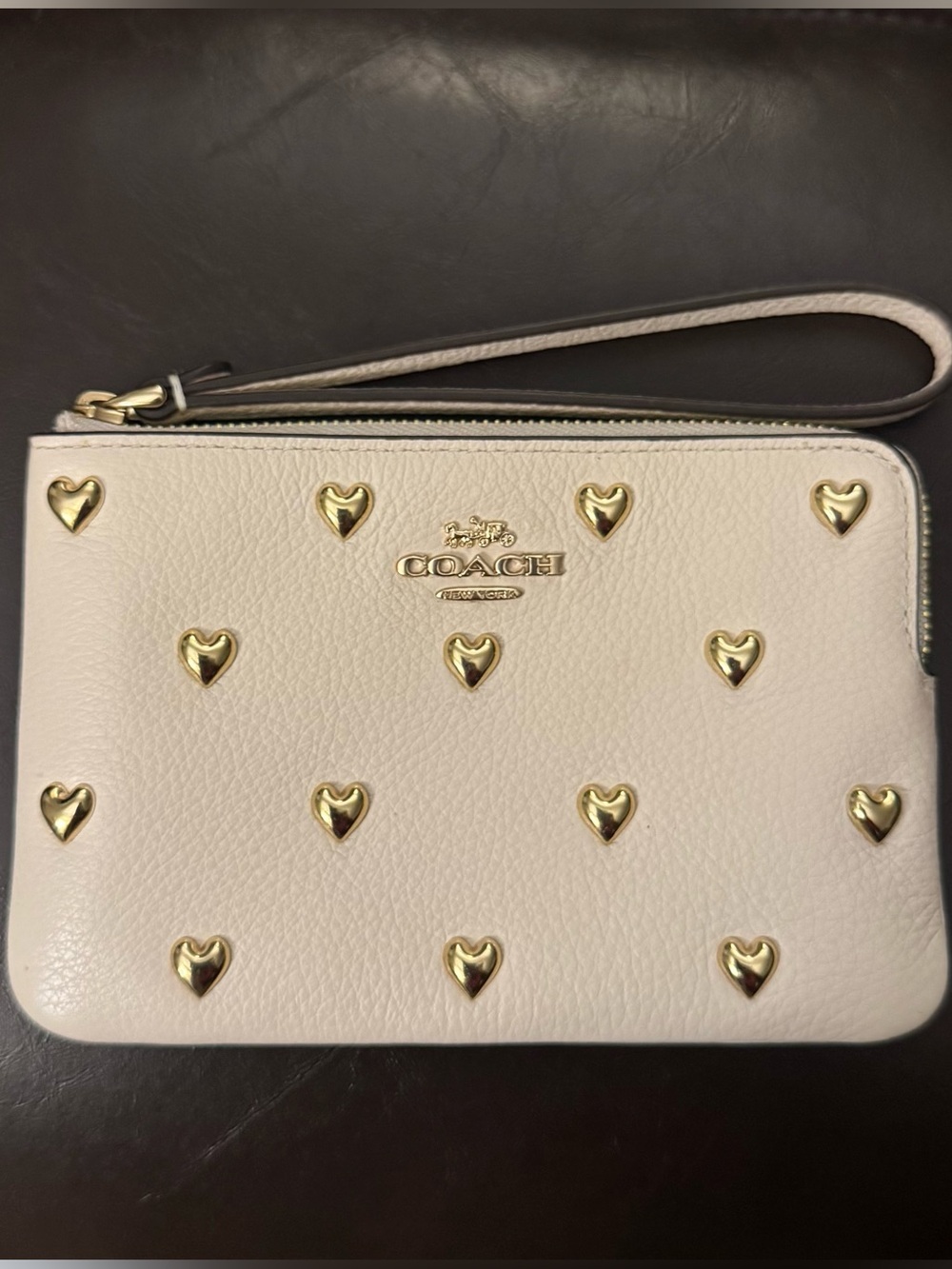 Coach Corner Zip Wristlet with Heart Rivets